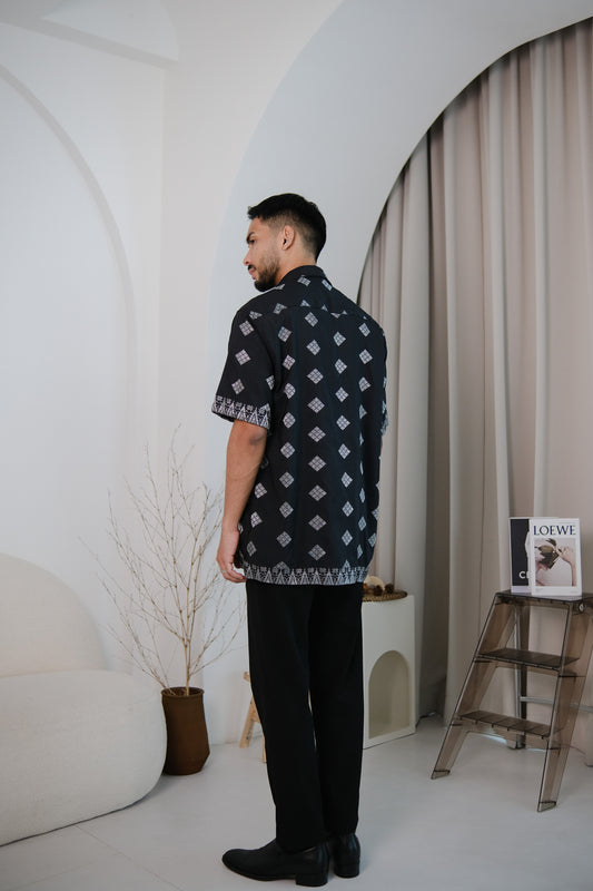 qamis songket shirt in black and silver - jia.basics