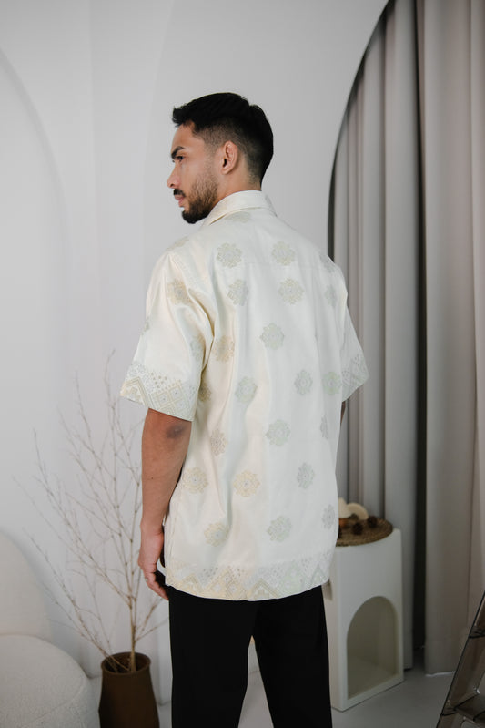 qamis songket shirt in cream - jia.basics
