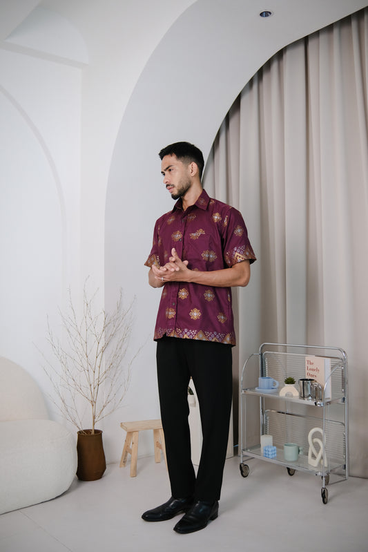 qamis songket shirt in maroon - jia.basics