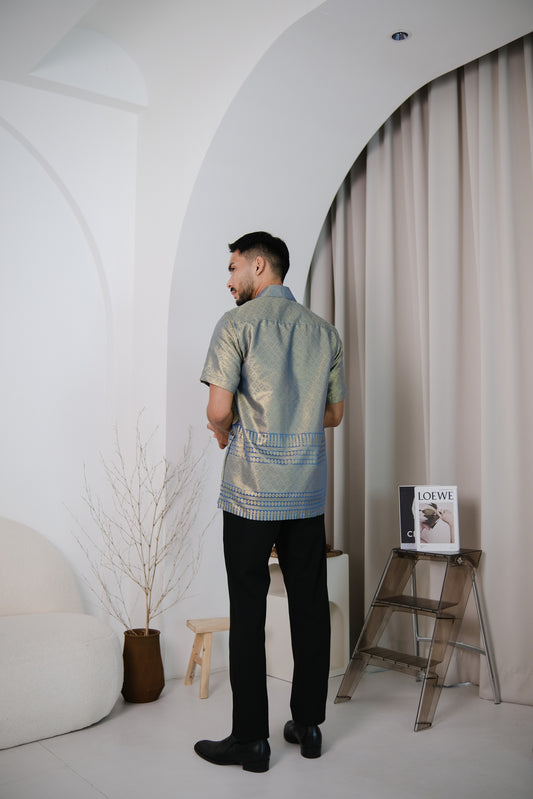 lux qamis songket shirt in blue and gold - jia.basics