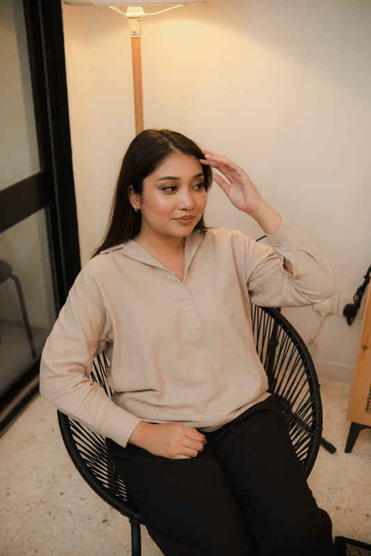 jean top in khaki - jia.basics