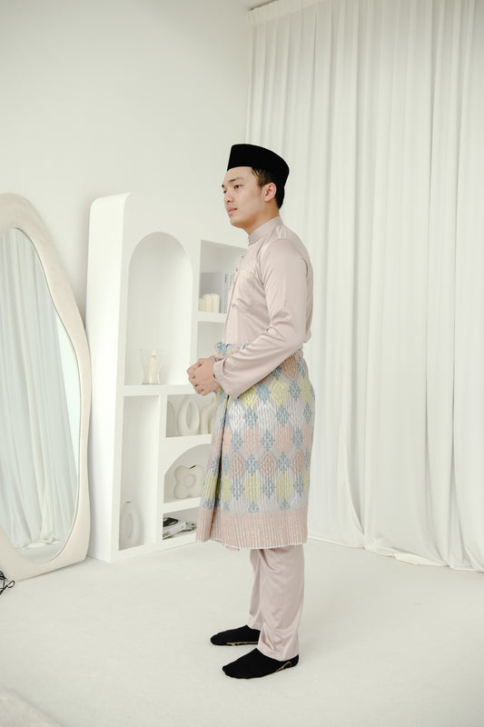 baju melayu premium satin in nude brown - jia.basics
