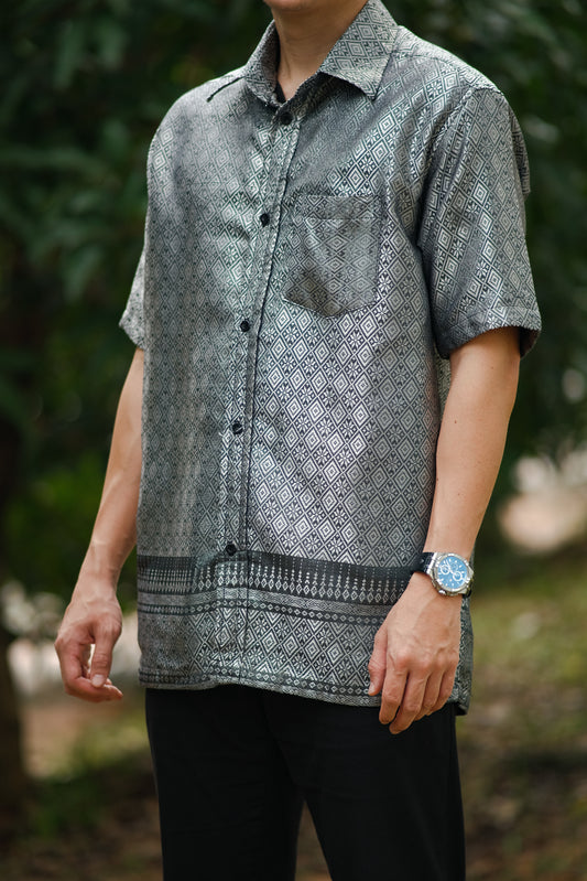 lux qamis songket shirt in silver - jia.basics