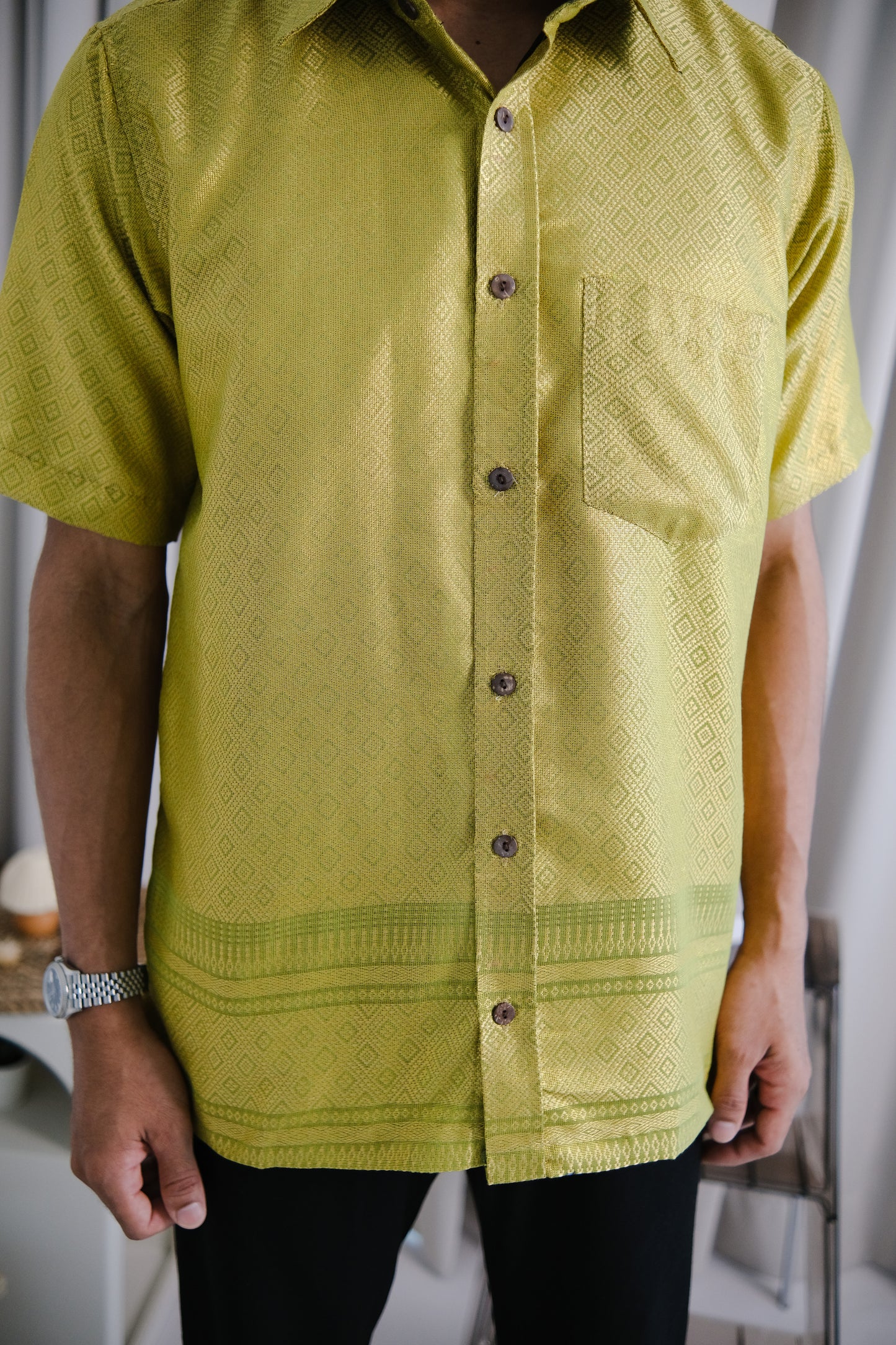 lux qamis songket shirt in lemon green - jia.basics