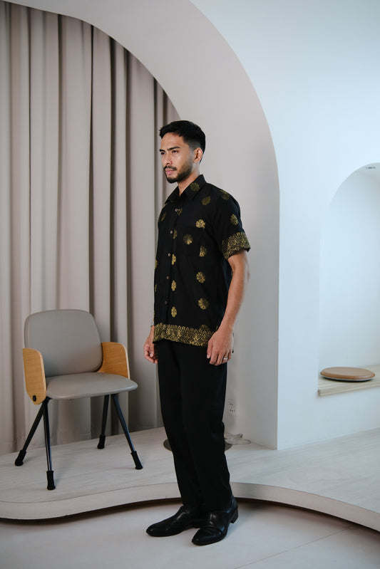 qamis songket shirt in black and gold - jia.basics