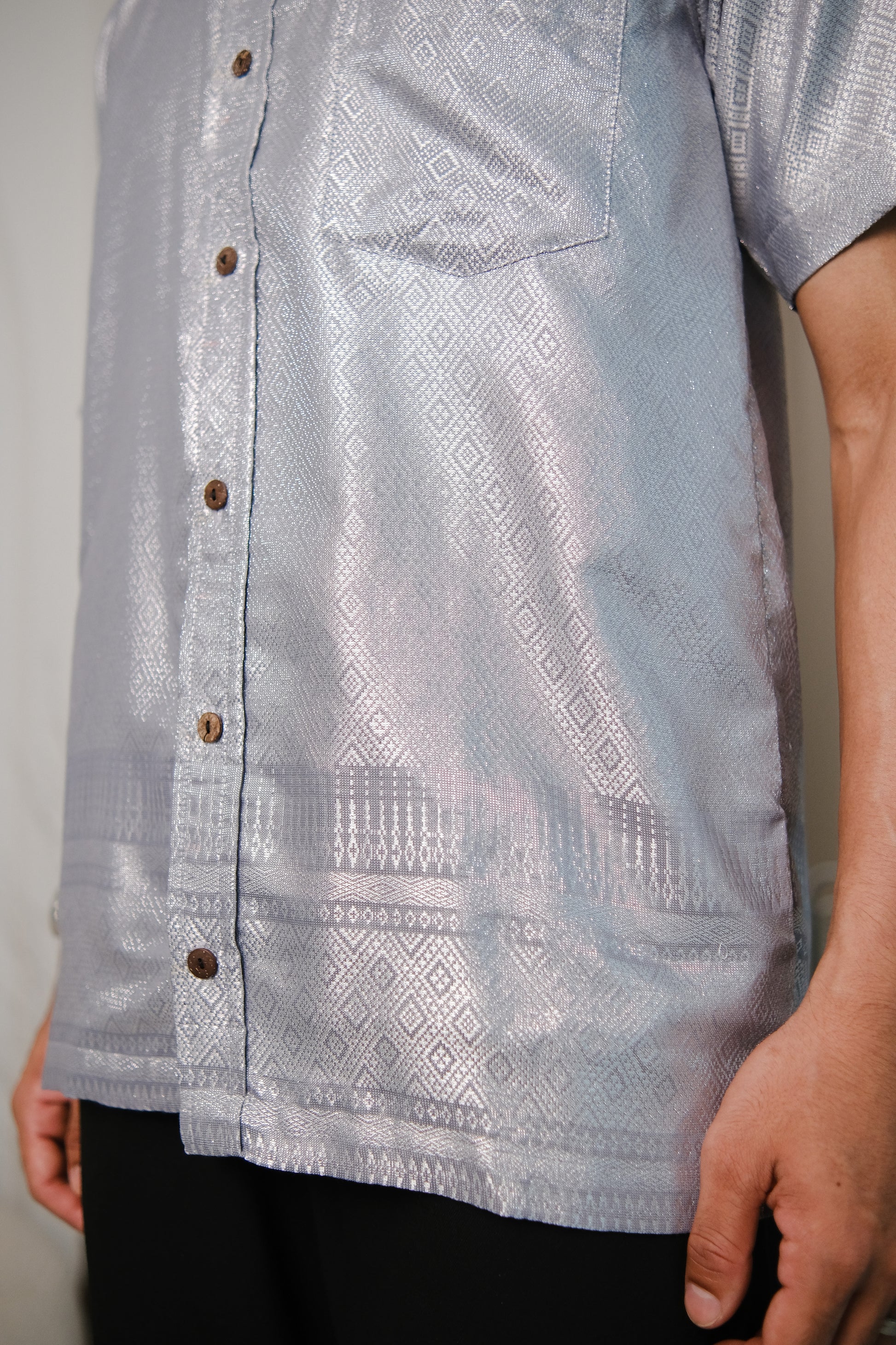 lux qamis songket shirt in silver - jia.basics