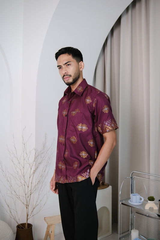 qamis songket shirt in maroon - jia.basics