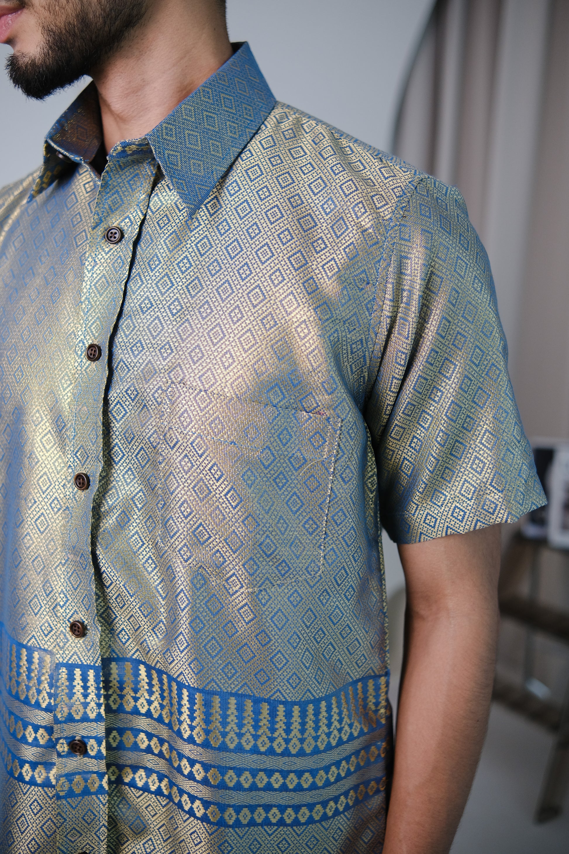 lux qamis songket shirt in blue and gold - jia.basics