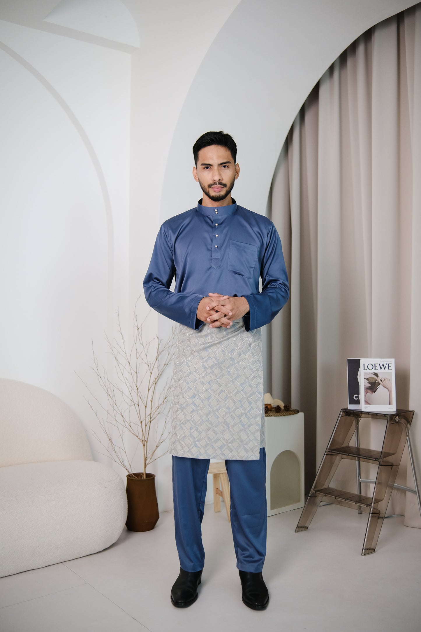 baju melayu premium satin in royal blue - jia.basics